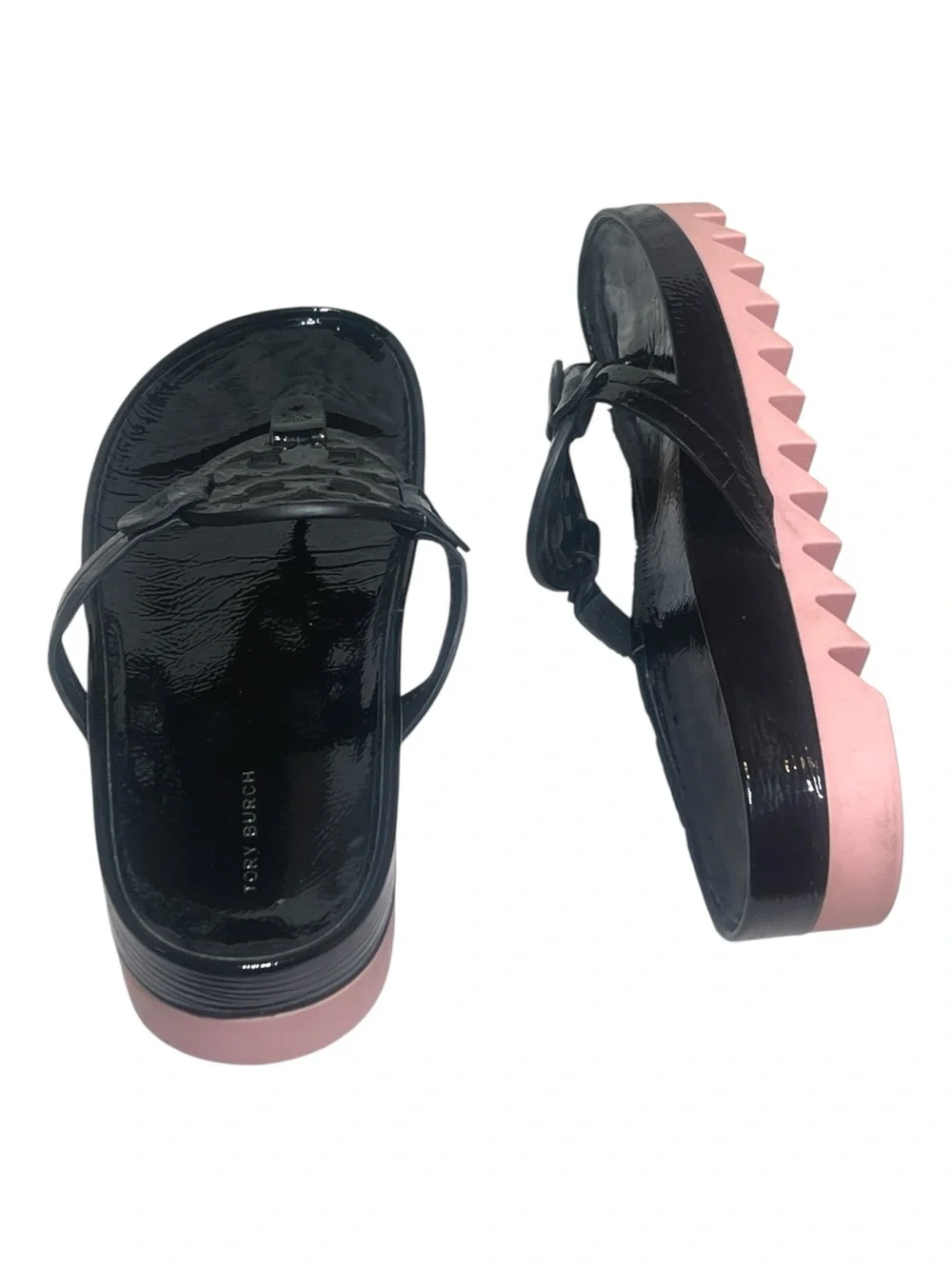 TORY BURCH Miller Cloud Lug Black Pink Leather Platform Sawtooth Sandals - Picture 11 of 16